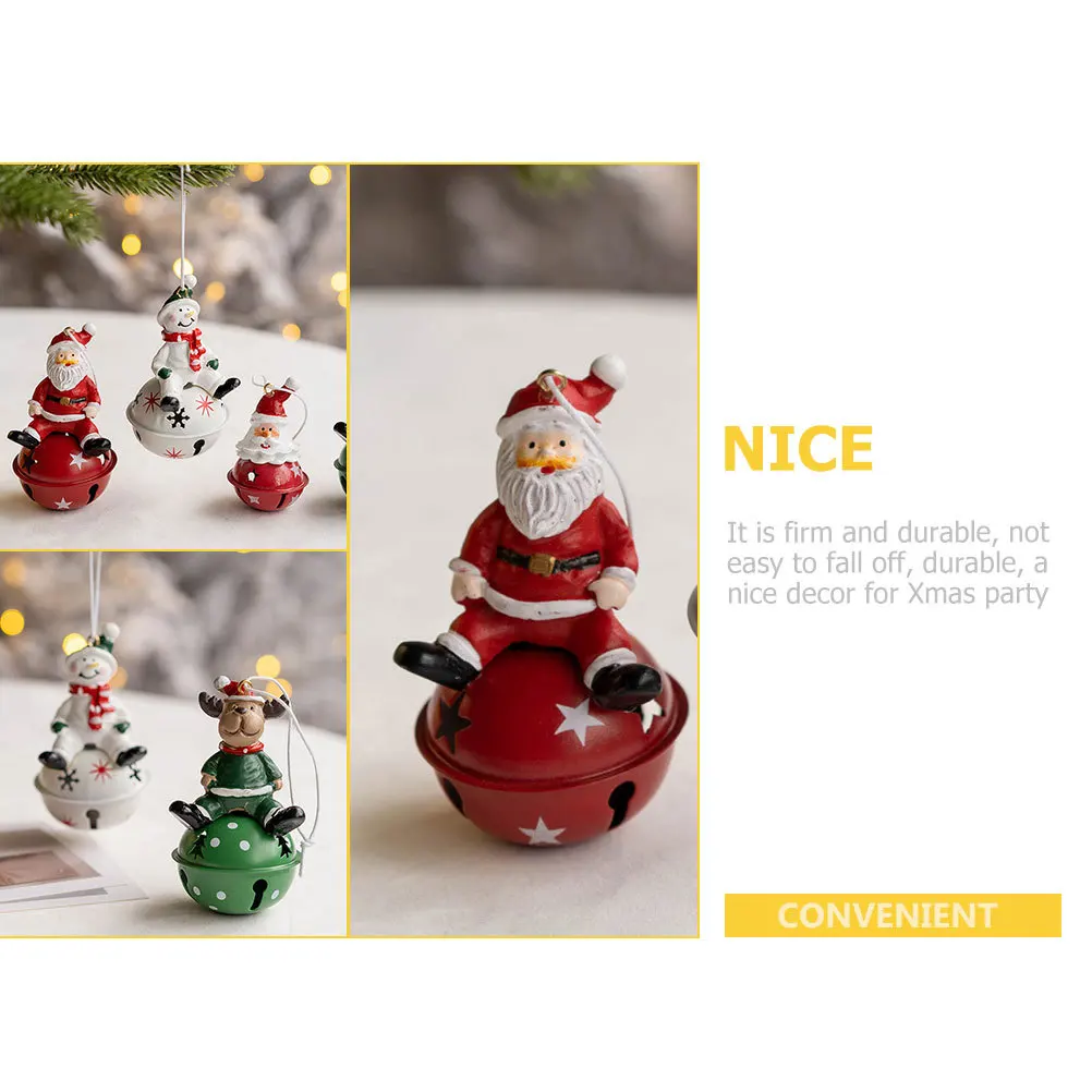 3pcs Christmas Bell Pendants Snowman Elk Santa Claus Design Lightweight Hanging Decor For Xmas Tree Party Home Window