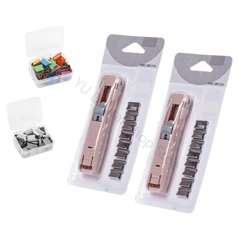 96BA Space Saving Paper Fastening Fastener Includes 2 Dispensers And 116pcs Metal Clips Multipurpose Cable Organiser