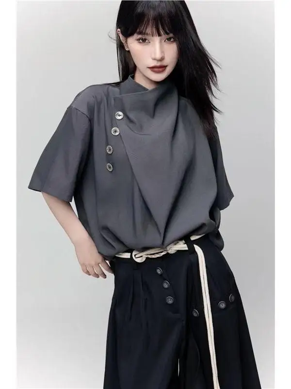 Loose Fit Ort Sve Irt New Chinese Sle Ex Retro Design Youth Faion Summer Casual Wear Stehkragen Regelmäßige Länge