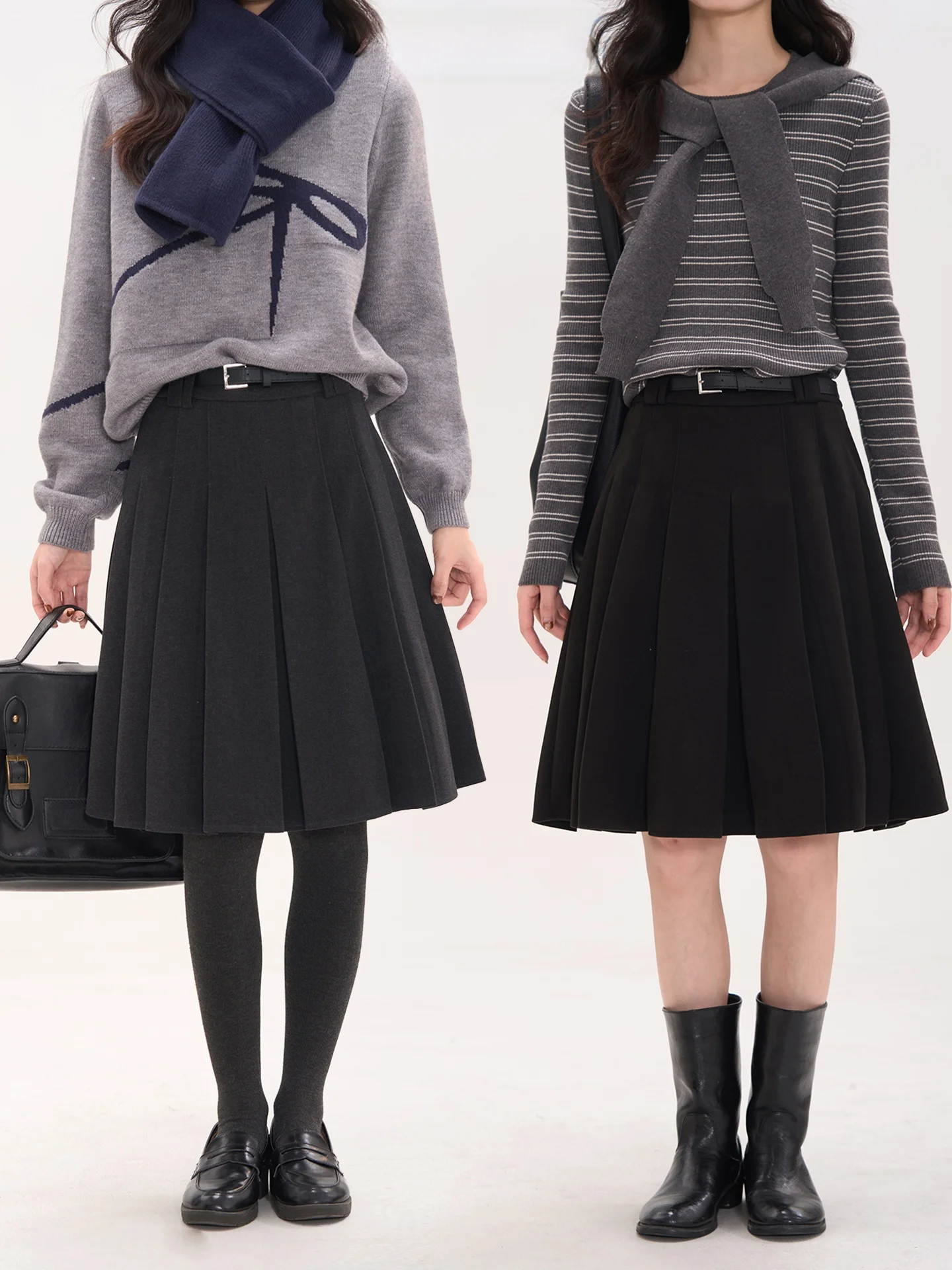 

Юбка А-силуэта с высокой талией, женская, осенне-зимняя, шерстяная, плиссированная, свободного кроя, в стиле «элегантный колледж», из смесового полиэстера