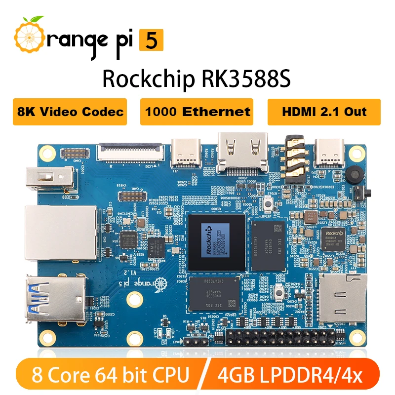 Orange Pi5 4GB RAM RK3588S 6 Core Wifi BT Gigabit Ethernet PCIE SSD Single Board Computer Support Android12 Debian11