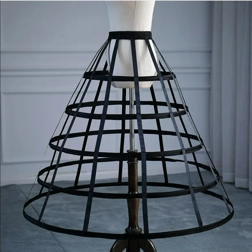 

5 Hoops Black Bridal Petticoats Skirt Super Fluffy Crinoline Hollow Birdcage Underskirts For Wedding Dress