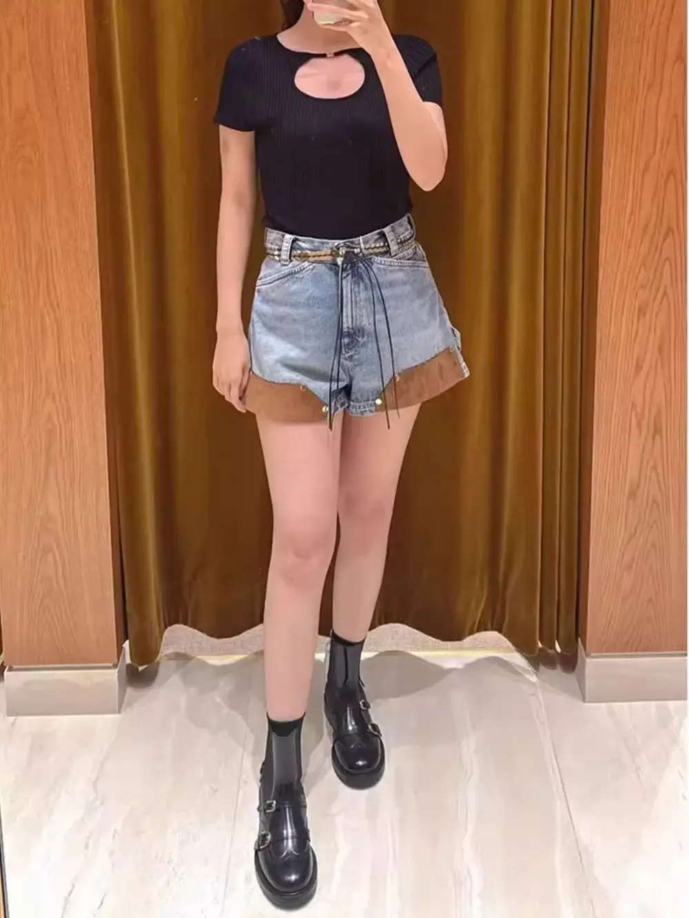 

Women Black Knitted Pullover Hollow Out Round Neck Short Sleeve Casual Slim Sweater