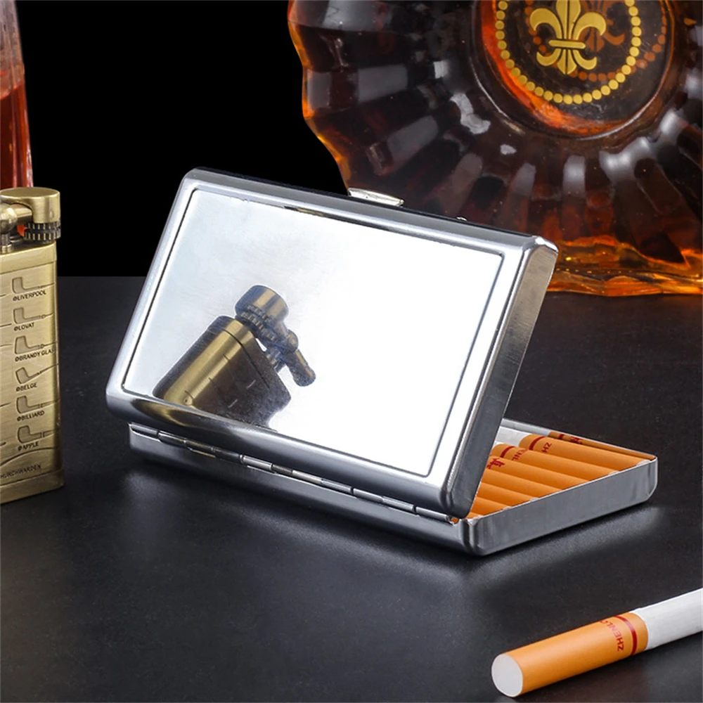 1pcs Bright Surface Extended Cigarete Case Cover Creative Press The Folio Metal Cigarette Case Smoking Box Sleeve Pocket Credit