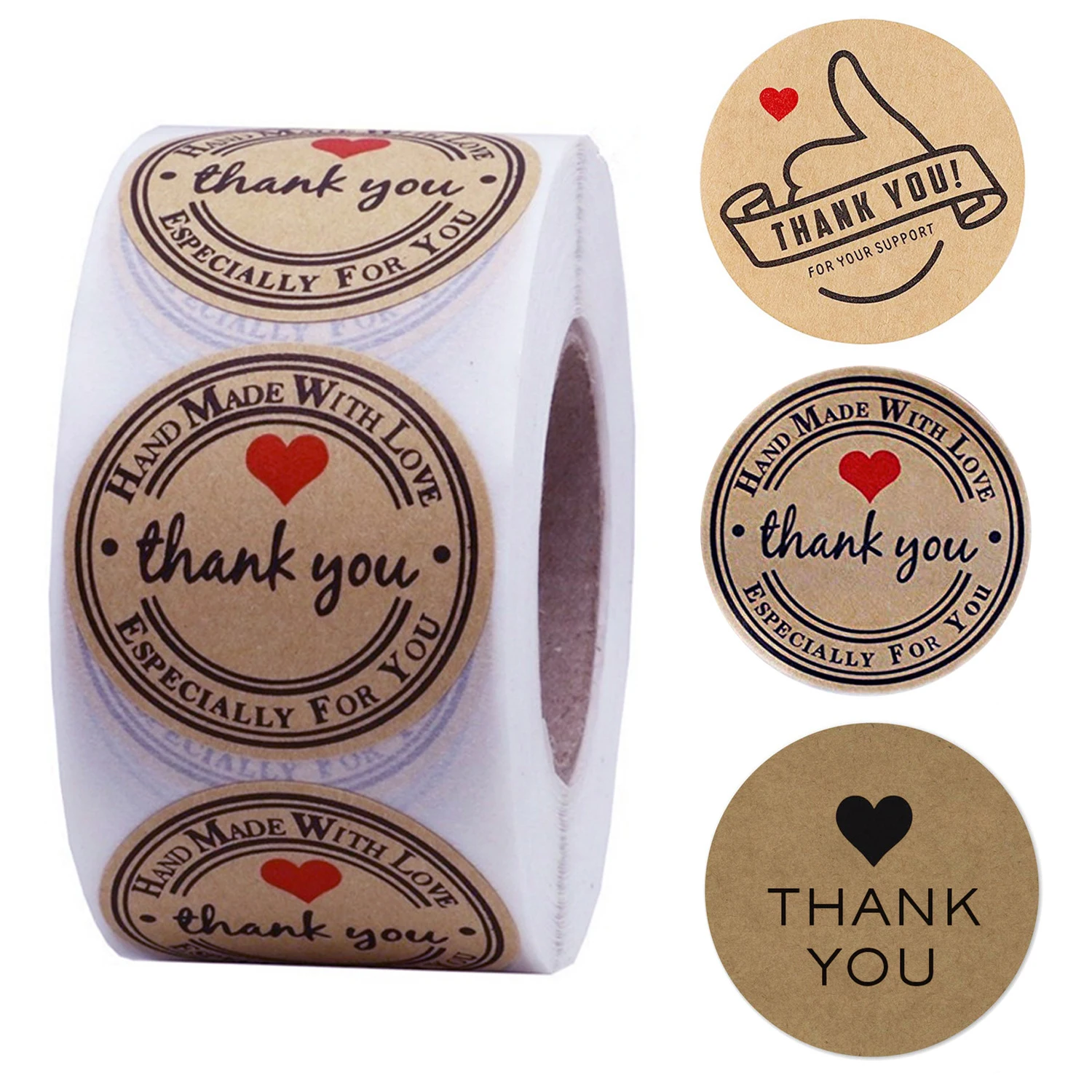 

500 Pcs 2.5cm 1inch Thank You Round Kraft Paper Stickers Roll for Envelope Gift Work Label Seal Lable