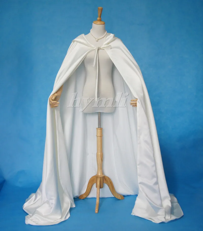 Ivoor Mantel Hooded Satin Wedding Mantel Cape Kostuum Renaissance Middeleeuwse Kleding Fee Volwassen