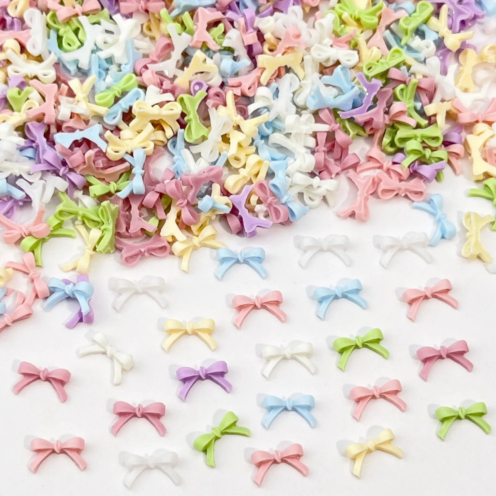 100-Piece 3D Bow Nail Art Decor – Macaron Colors Assorted Sizes S/M/L, Random Mix of 7 Pastel Shades, Cute DIY Manicure for Spri