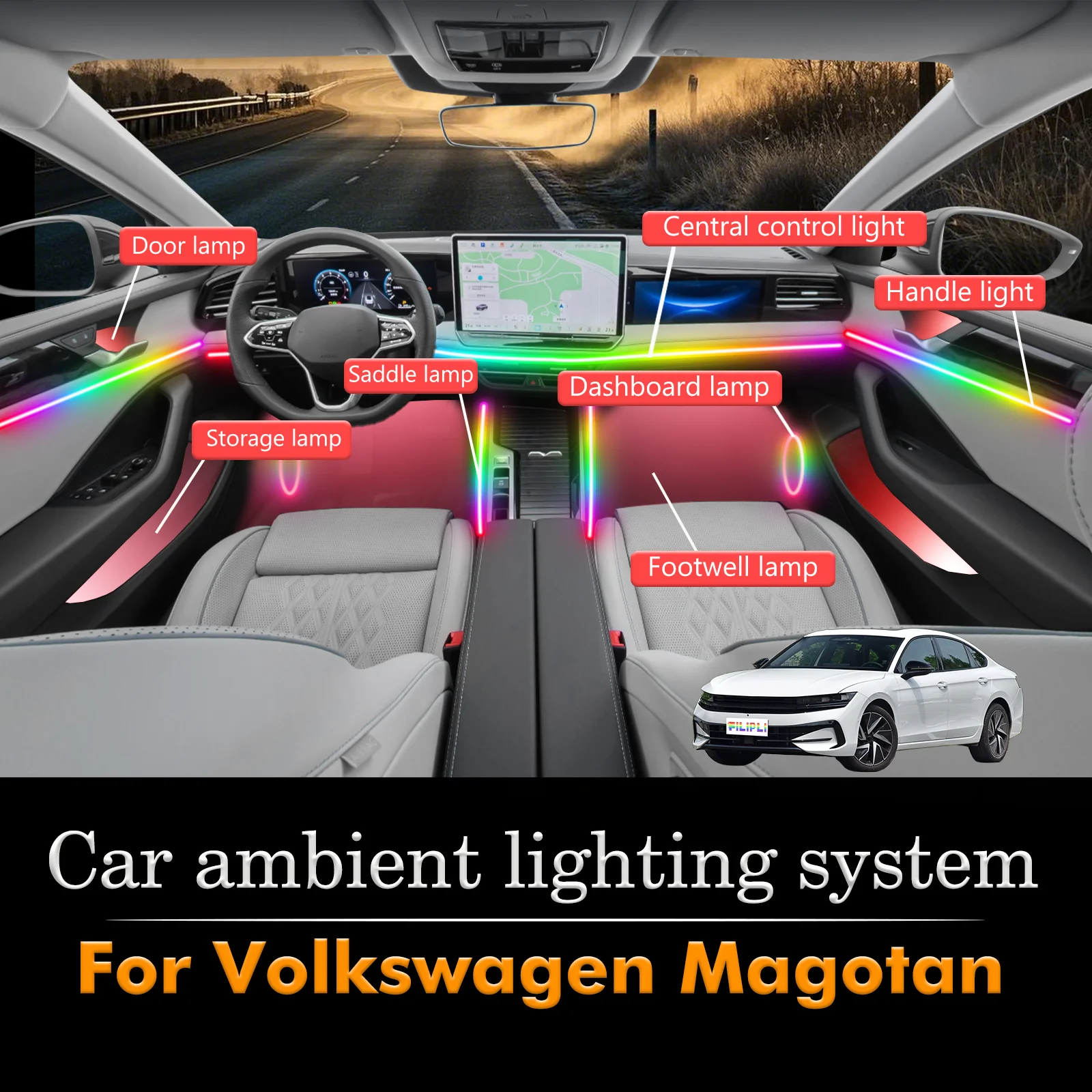 For Volkswagen Magotan Effortless Car Ambient Light Control: Use Our App to Activate RGB Music Sync Mode