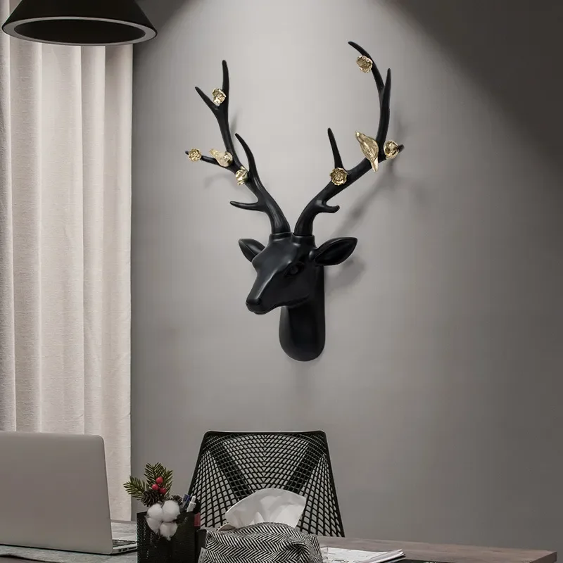 3D Relief Lucky Deer Head Wall Hanging Modern Minimalist Home Decor for Living Room Dining Room Entrance Background Art