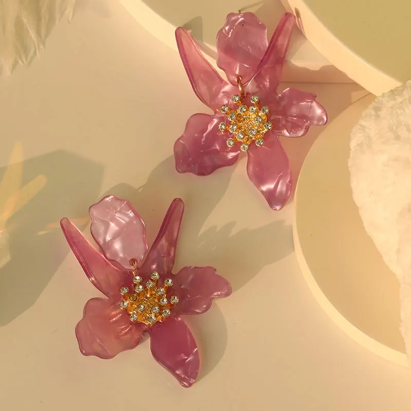 Multi Colors Fashion New Big Statement Resin Acrylic Flower Pendant Earrings for Women Party Jewelry