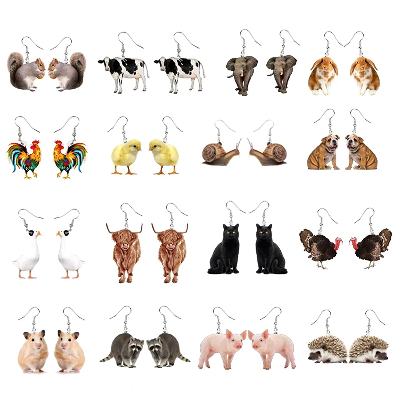 1Pair Creative Fashion Animals Earrings For Women Girls Cute Funny Exquisite Cat Squirrel Dog Cow Earrings Birthday Gifts