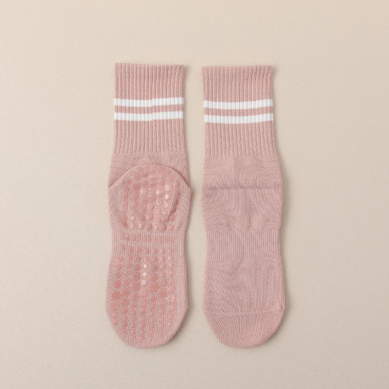 Chaussettes de yoga mi-mollet respirantes, coton solide, chaussettes de sport rayées anti-alde, chaussettes d'entraînement de fitness, chaussettes de danse Pilates, nouveau document