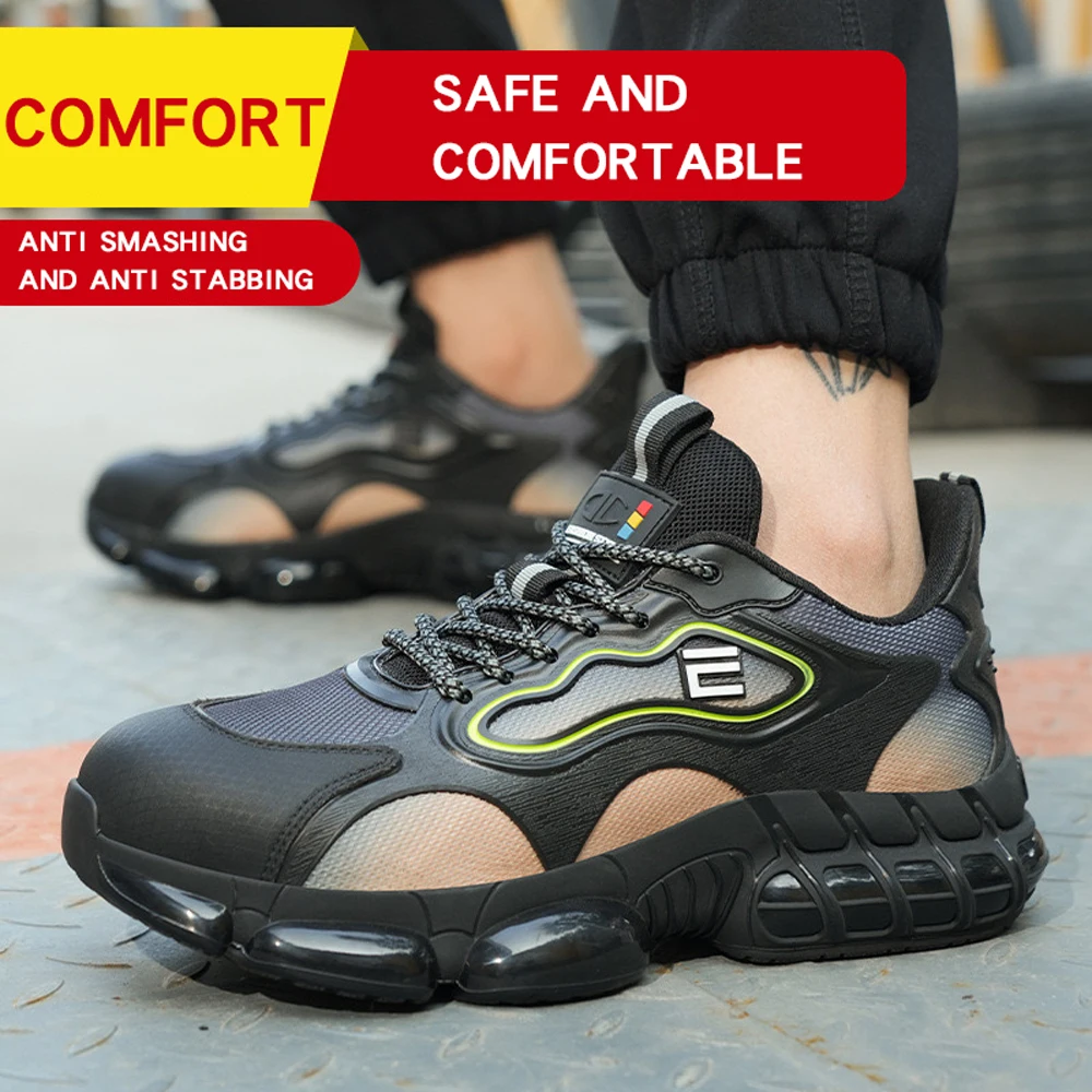 Direct sale lightweight anti-smash anti-puncture steel toed shoes comfortable work safety shoes air cushion sole men and women