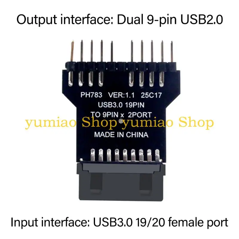 587B Case Color Fan Controller Adapter From 19Pin USB3 to Double 9Pin USB2 Port
