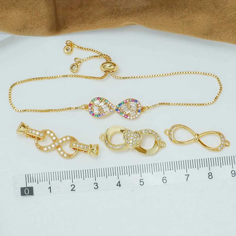 10 Pcs Inlaid Color Zircon 8 Zigzag Bow Connector for Diy Bracelet Necklace Making Copper Plated Clasp Bend Jewelry Accessories