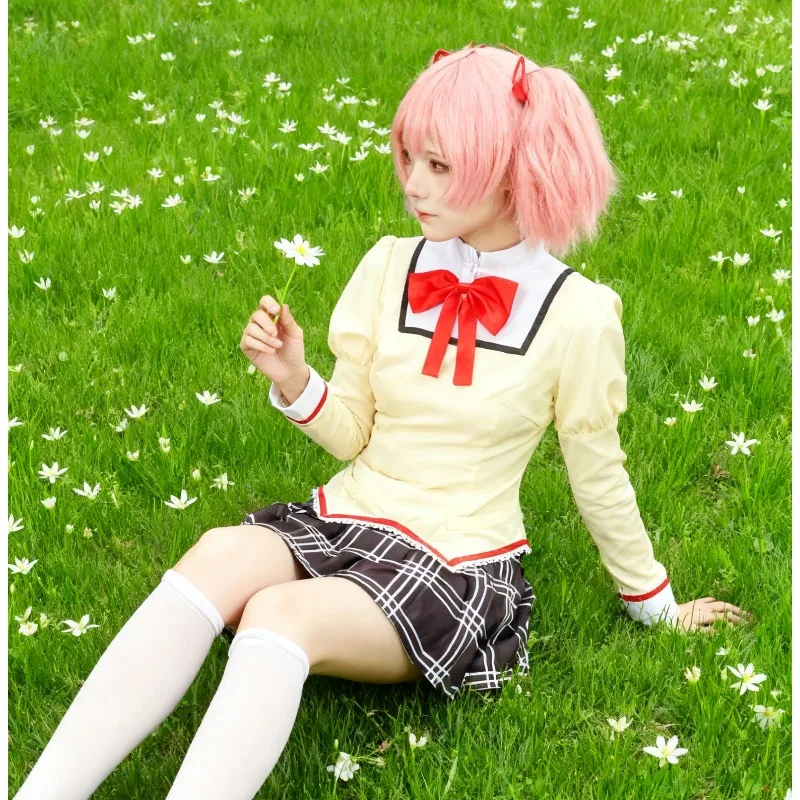 Disfraz de Cosplay de la Personaje de Anime Madoka Homura, Uniforme Escolar JK, Conjunto Completo para Mujer, Camisa, Falda, Lazo, Traje para Exhibición de Cómics