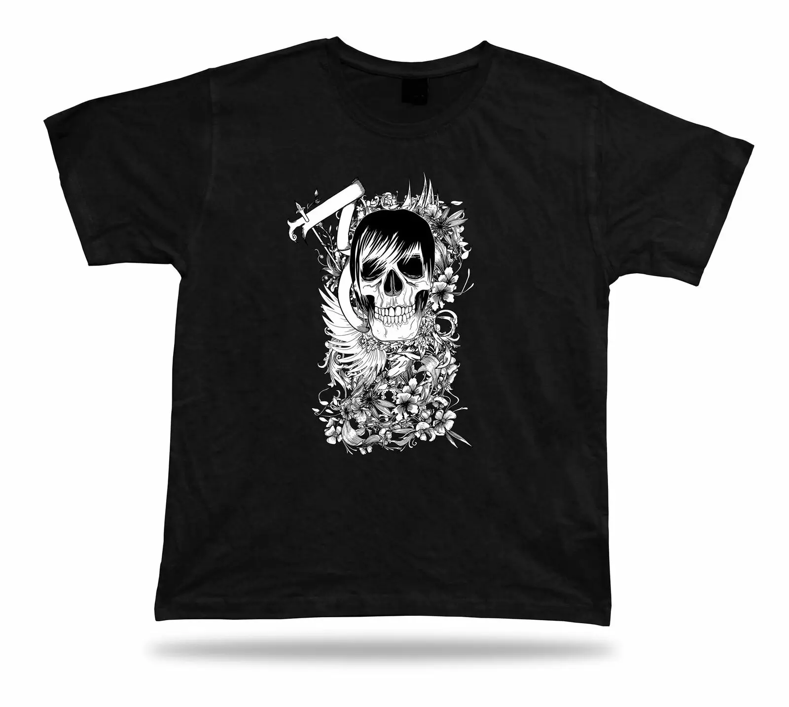 

Black and white Floral Skeleton skull modern awesome cool t shirt tee design