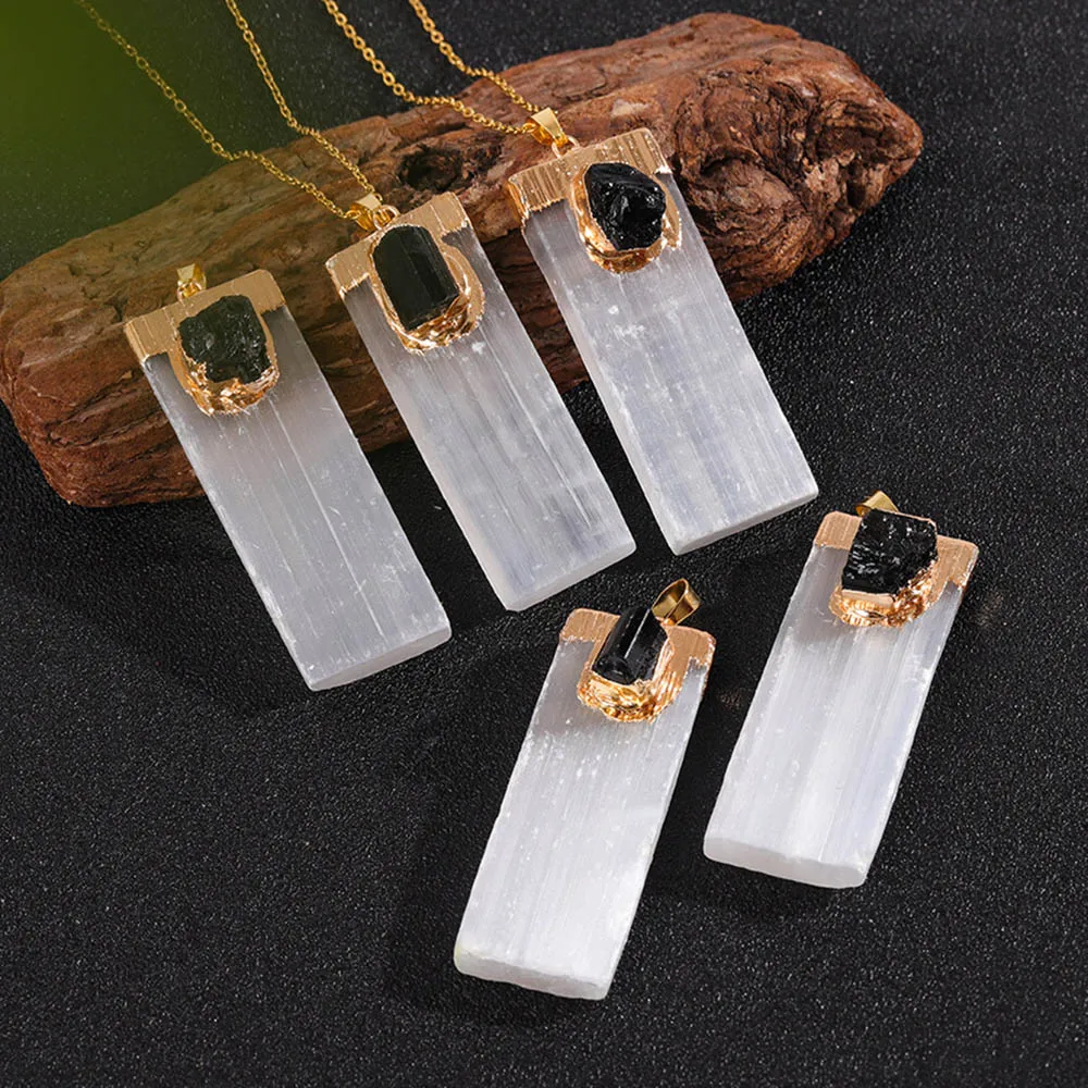 1 Stück natürlicher Selenit, weißer Gips, schwarzer Turmalin, Kristallquarz, Reiki-Edelstein zum Reinigen, DIY-Geschenk – Detail 5