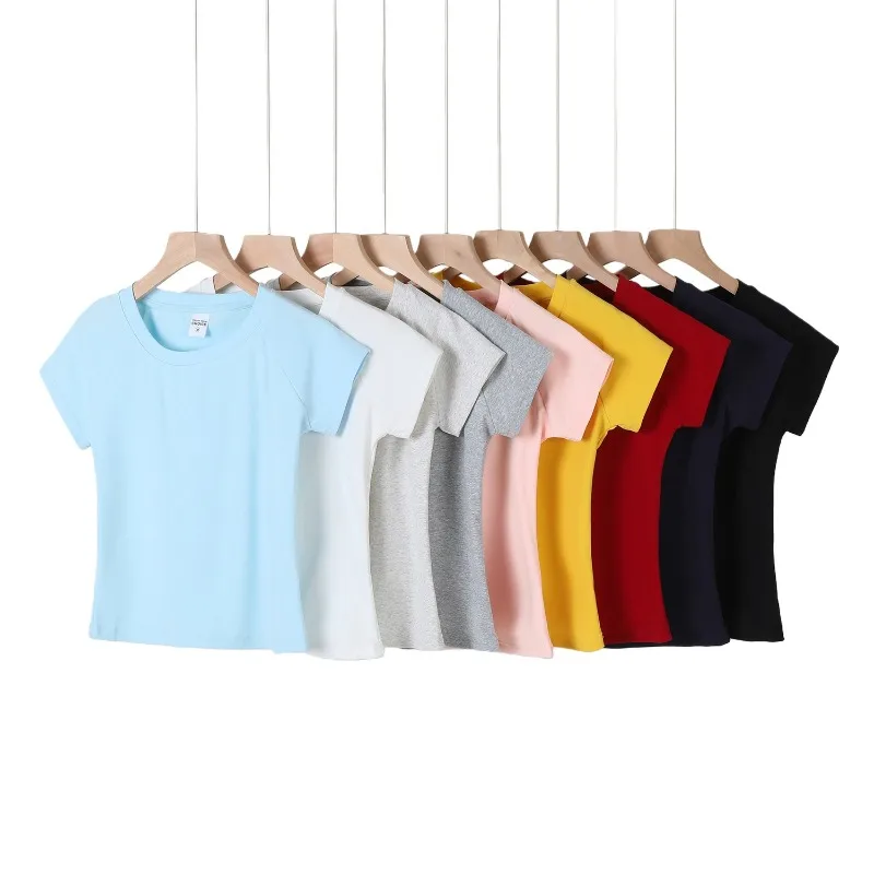Women Solid Color Regular Shoulder Round Neck Short Sleeve T-shirt Women Raglan Design Slimming Fit Basic Top Summer Hot Gir
