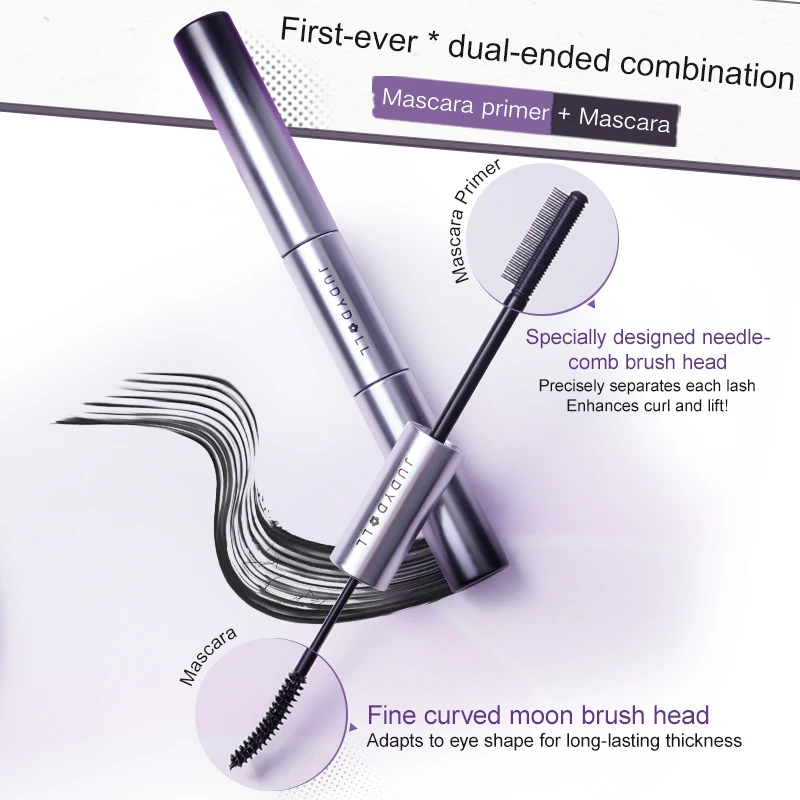 Judydoll Dual-End Mascara สูตรเพิ่มวอลลุ่มและเพิ่มความยาว กันรอยเปื้อน ยกขนตาสําหรับขนตาที่หนา ม้วนงอ และฟูลเลอร์ตลอดทั้งวัน