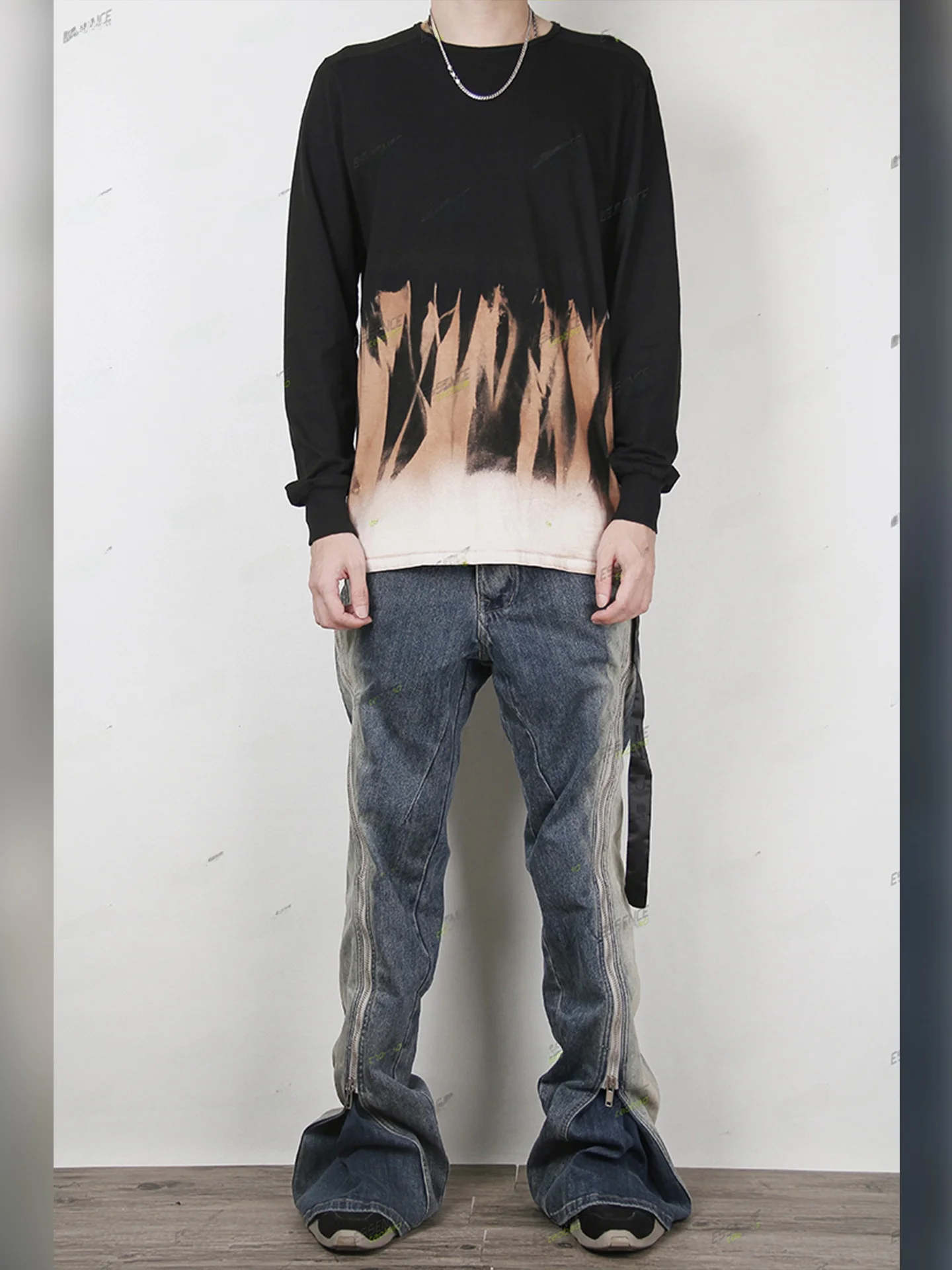 

Waed Denim Zipper 3D Tailoring Flared Jeans Men's Streetwear Hip Hop Faion Straight Leg Pants mid Waist Long Trousers