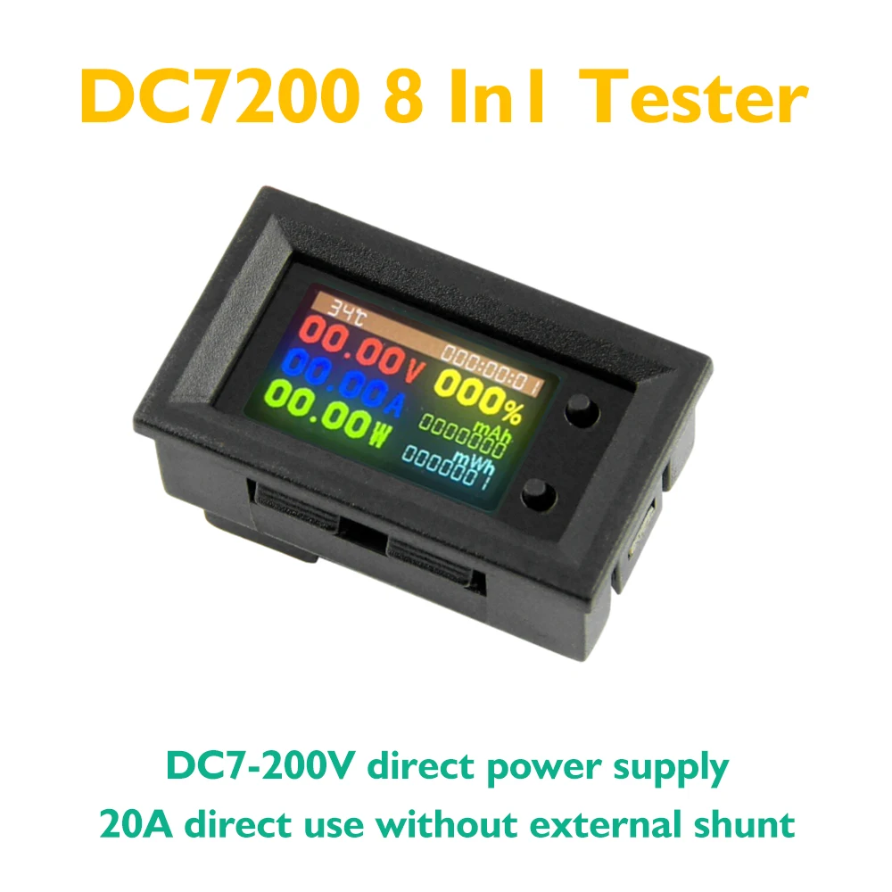 DC6-30V 20A Digital Power Energy Voltmeter Ammeter Voltage Wattmeter Kwh temperature Meter Electric Energy Frequency Meter 8 in1