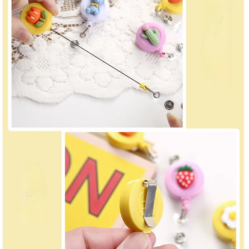 Cartoon Fruits Bear Retractable Pull Badge Reel Key Ring Chain Clips Name Tag Card Badge Holder Reels