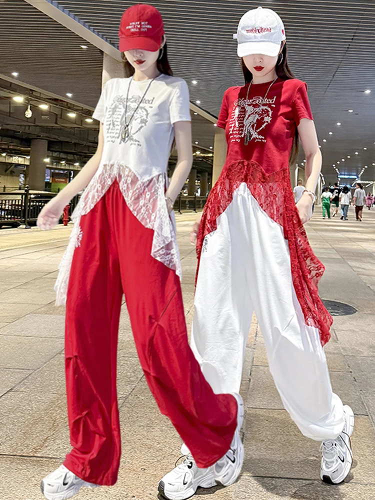 Summer Thin Sportswear Set for Women Short Sleeve Street Dancing Square Dancing Clothes Cotton Material 20-50 Years Old