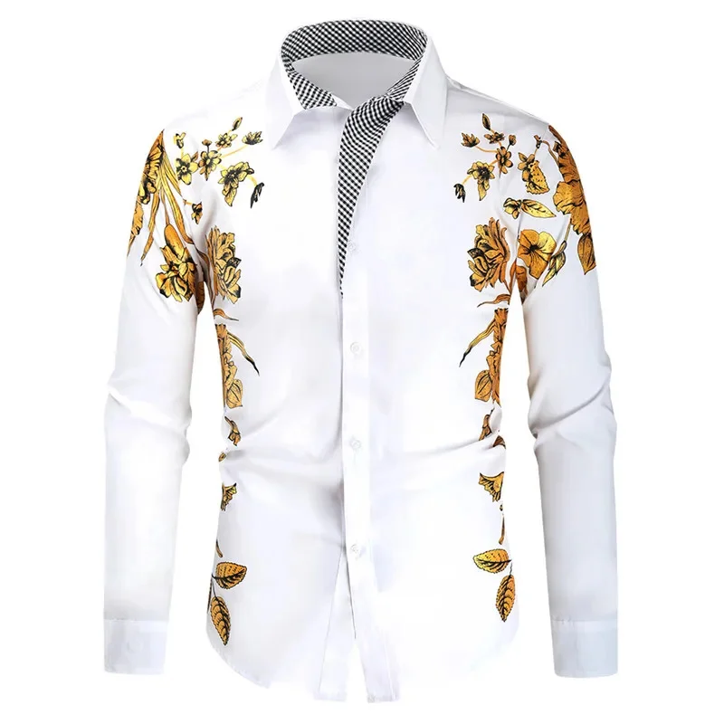 

2025 New Men's Retro Fashion Classic Shirt Casual Collar Button Shirt Men's Ethnic Printed Party Shirt