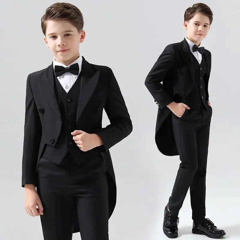 

Black Suits for Boys Wedding Tuxedos 3 Pieces Formal Long Jacket Double Breasted Blazer Vest Pants Kids Clothes 2-16 Years