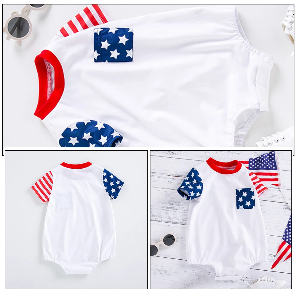 

Short Sleeve Polyester Independence Day Baby Romper One-Piece Newborn Infant Toddler Outfit Cute Baby Outfit Boy Girl Romper