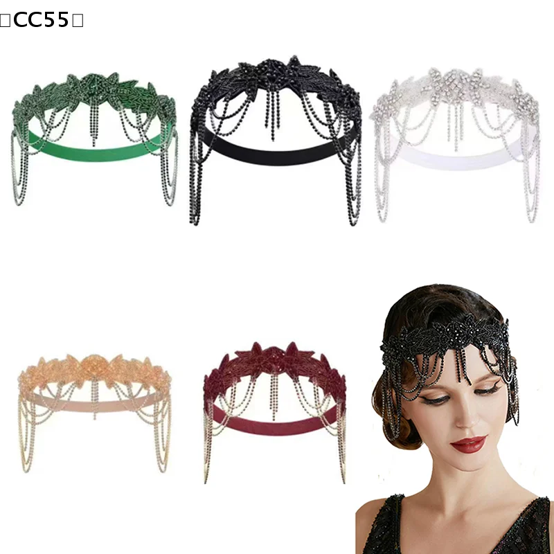 

Стильные и уникальные повязки на голову, аксессуары для волос на выпускной, украшенные стразами, с бахромой, регулируемые, эластичные, головные уборы〔CC55〕