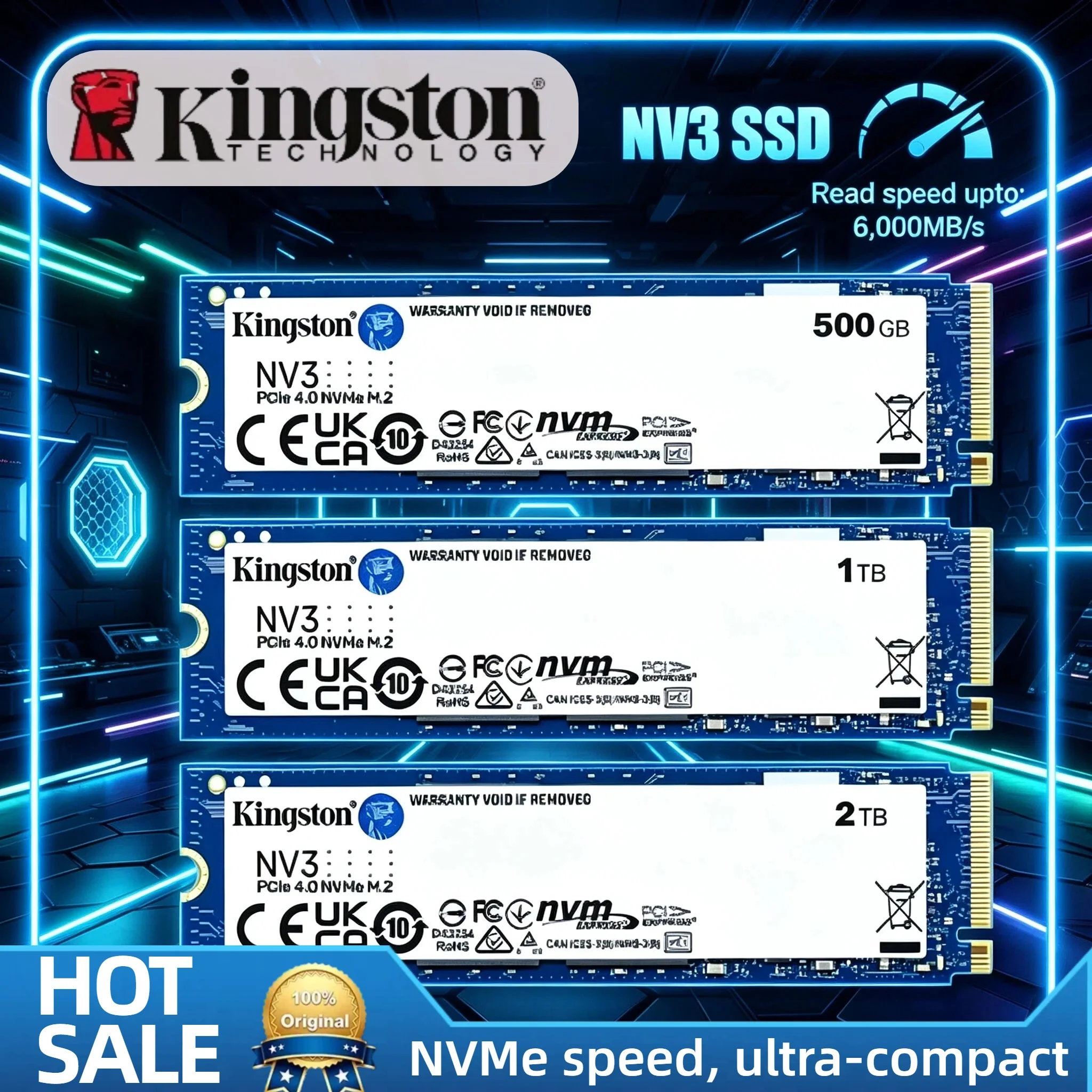 Kingston NV3 PCIe4.0 M.2 2280 NVMe SSD 500GB 1TB 2TB 6000Mb/s Unidade de Estado Sólido Interna Original