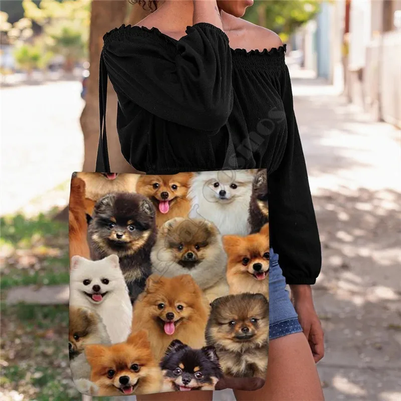 

Pomeranians Tote Bag 3D Print Handle Storage Shopper Bag Funny Foldable Reusable Tote Multipurpose 14 Style dog pattern