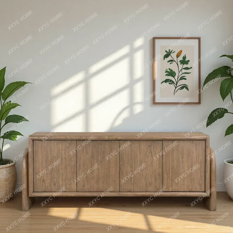 

Medieval style simple living room small apartment dining side cabinet integrated audio-visual cabinet against the wall