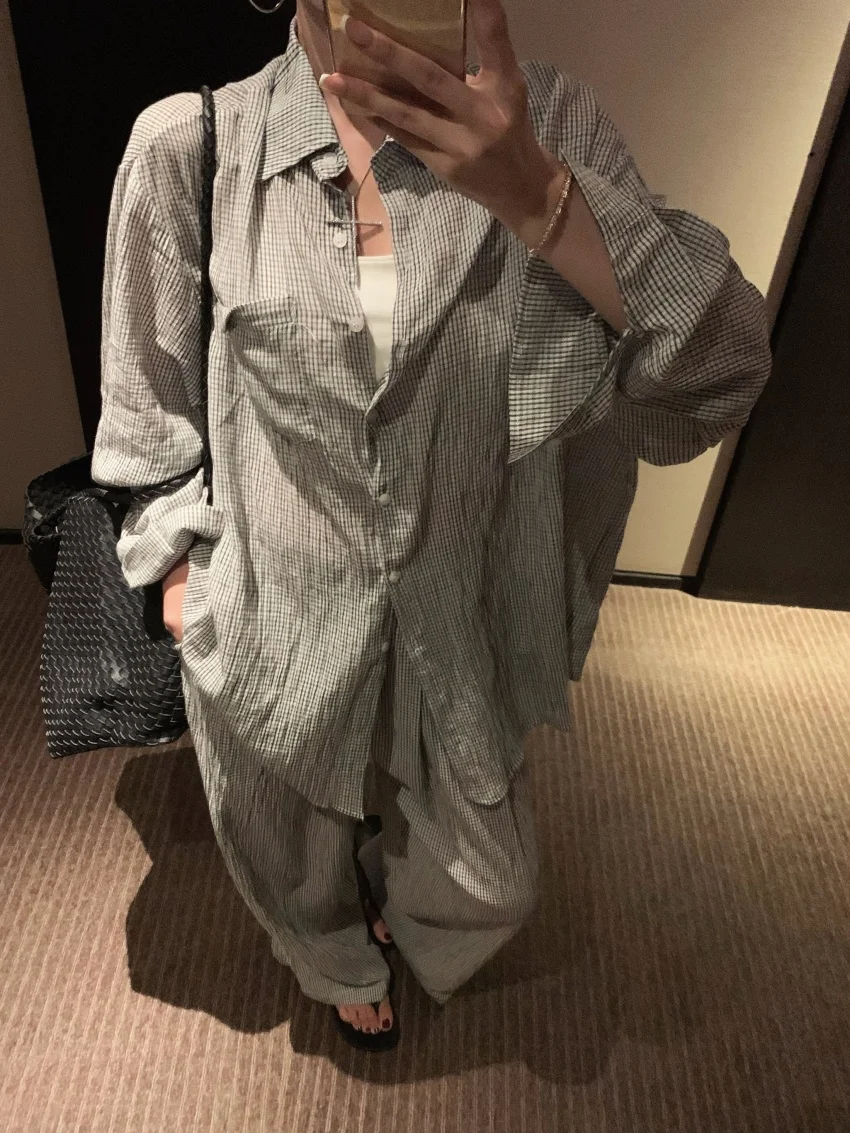 Alien Kitty Hot Sale Damessets Office Lady Chic Nieuwe Casual Shirts 2025 Zonnebrandcrème Herfst Volledige mouw Wijde pijpen Losse broekpakken