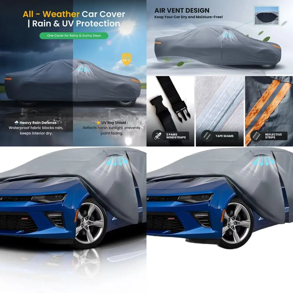 

Breathable Vents Waterproof Camaro Cover (1992-2026) with Zippered Entry, Premium Cotton-Lined Protection, UV Sun, Rain, Snow, D