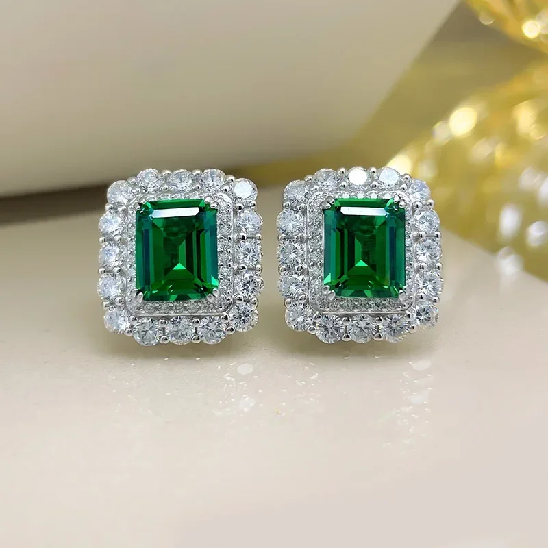 

Fashionable 4-carat Rectangular Green Cut Ruby Earrings 925 Silver Green Tourmaline Minimalist Wedding Jewelry