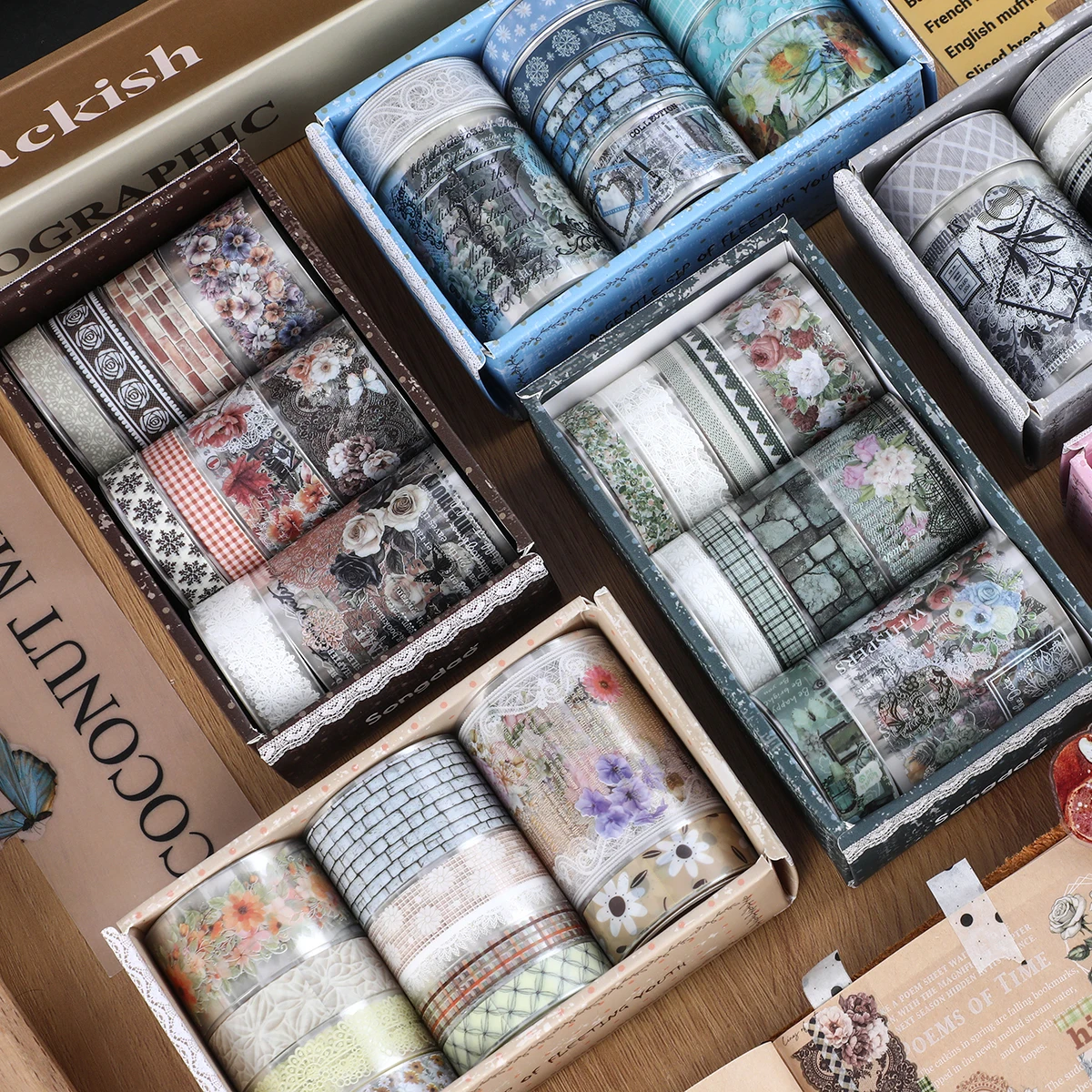 10 Rolls Floral Plant Pattern PET Waterproof Material Tape Set, DIY Handbook and Scrapbook Decoration Tape, Gifts for Friends