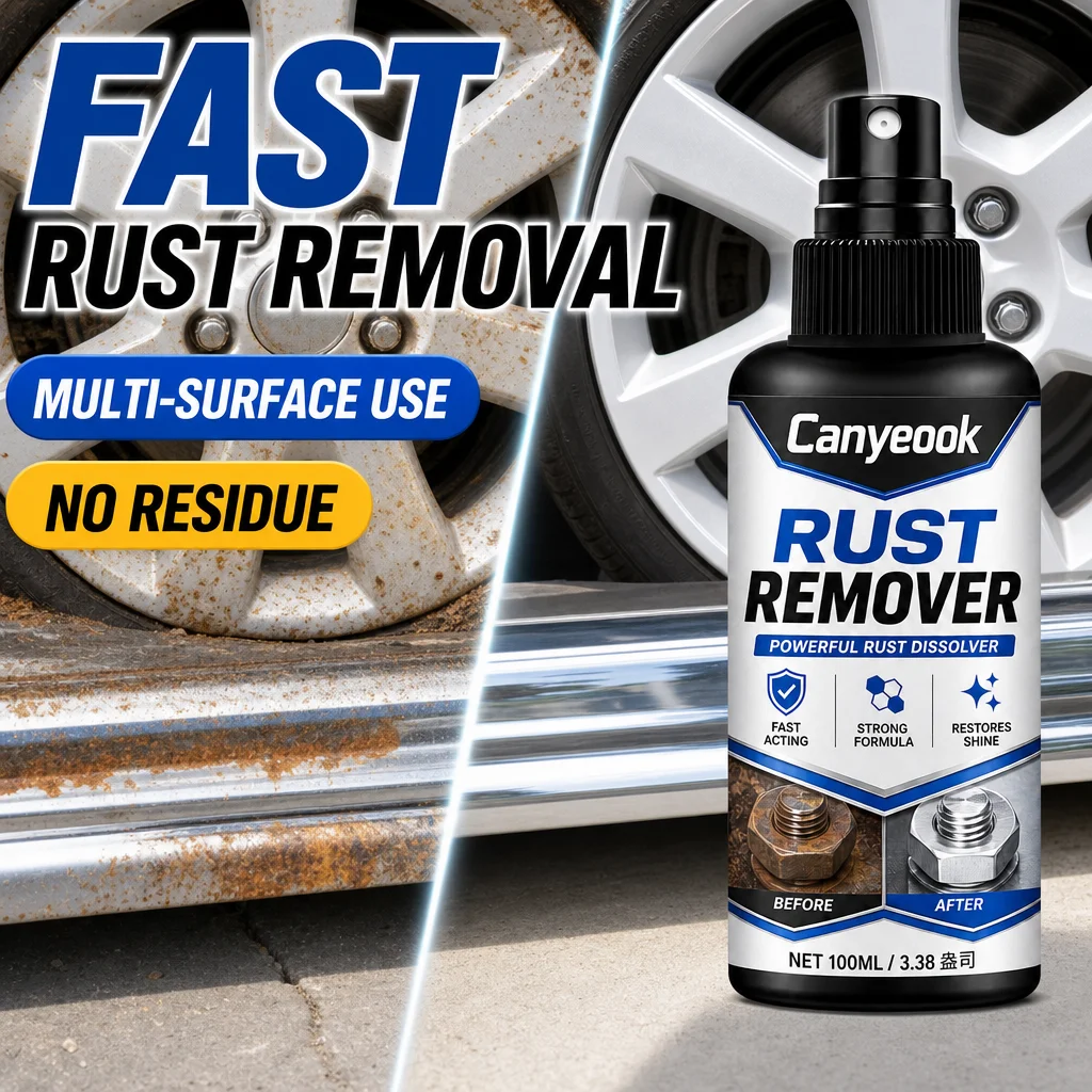 Canyeook Rust Remover Spray 100ml, Quick Acting Dissolver for Metal, Car Rims, Tiles & Home, No Residue Rust Cleaner