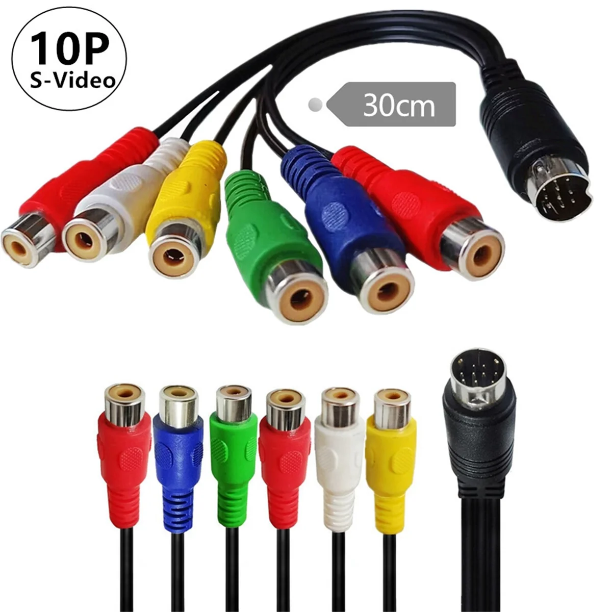 10 Pin S-Video to Female RGB 6 RCA 10 Pin Din S-Video Male Component Cable 30cm for PC HDTV RGB Component Cable 30cm image 5