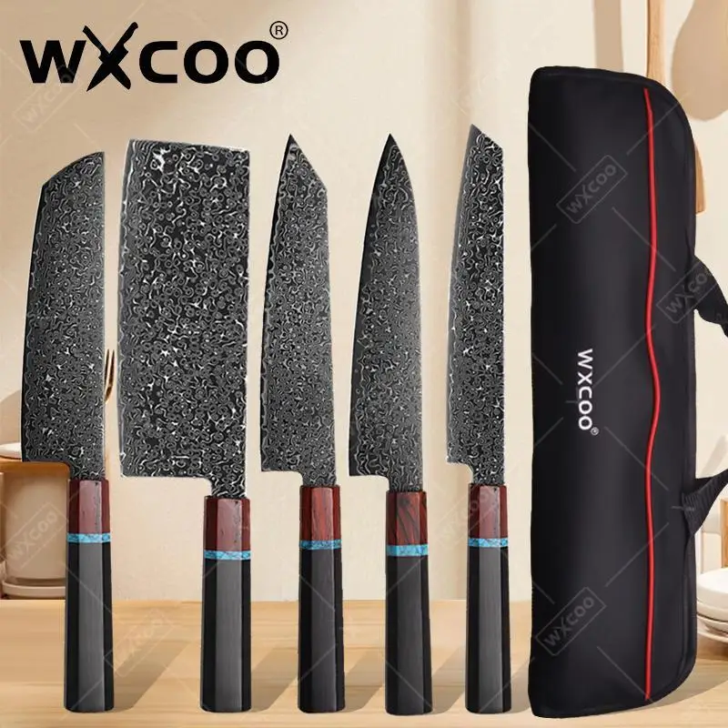 

WXCOO Professional Japanese Kitchen Knives Set Cooking Tools Chef Knife Fish Meat Cleaver Slicing Santoku Knife Damascus Steel