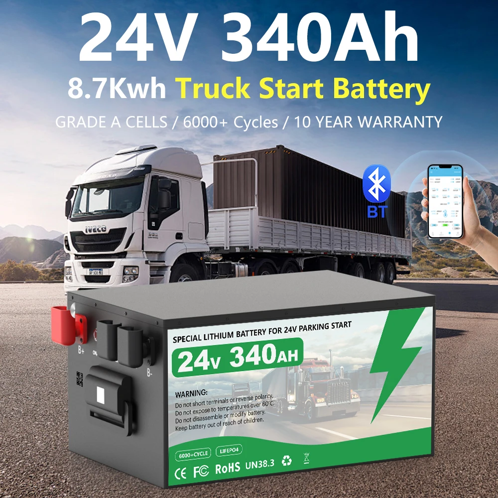 

24V LiFePO4 340Ah 300Ah Truck Start Battery Pack Replace Lead-Acid 6000 Cycles Parking Air Conditioning Lithium Battery EU STOCK