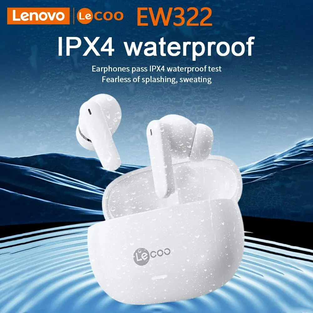 Lenovo Lecoo Bluetooth Earphones EW322 New TWS Wireless Headphone Dual Stereo Bass Waterproof Earbuds Headset With Mic For Game