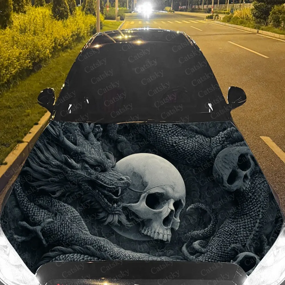 

Dark Fantasy Dragon-Skull Car Hood Sticker,Waterproof Self-Adhesive Vinyl Graphics Decals,Decorative Auto Accessories Stickers