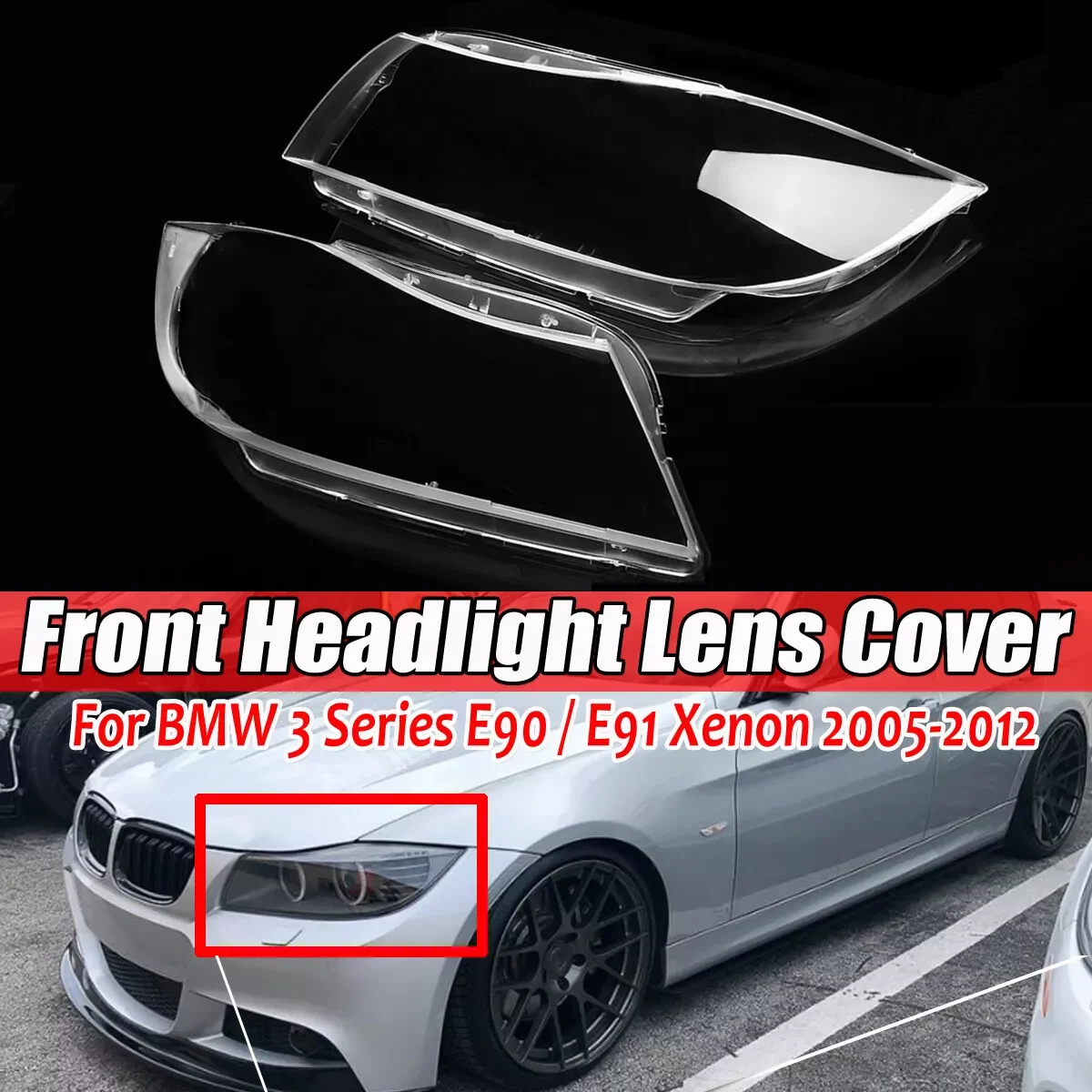 For BMW 3 E90 E91 Sedan 2005-2012 Facelift Car Headlamp Shade Clear Lens Shell Cover Xenon Headlight Clear Lens Cover Pair