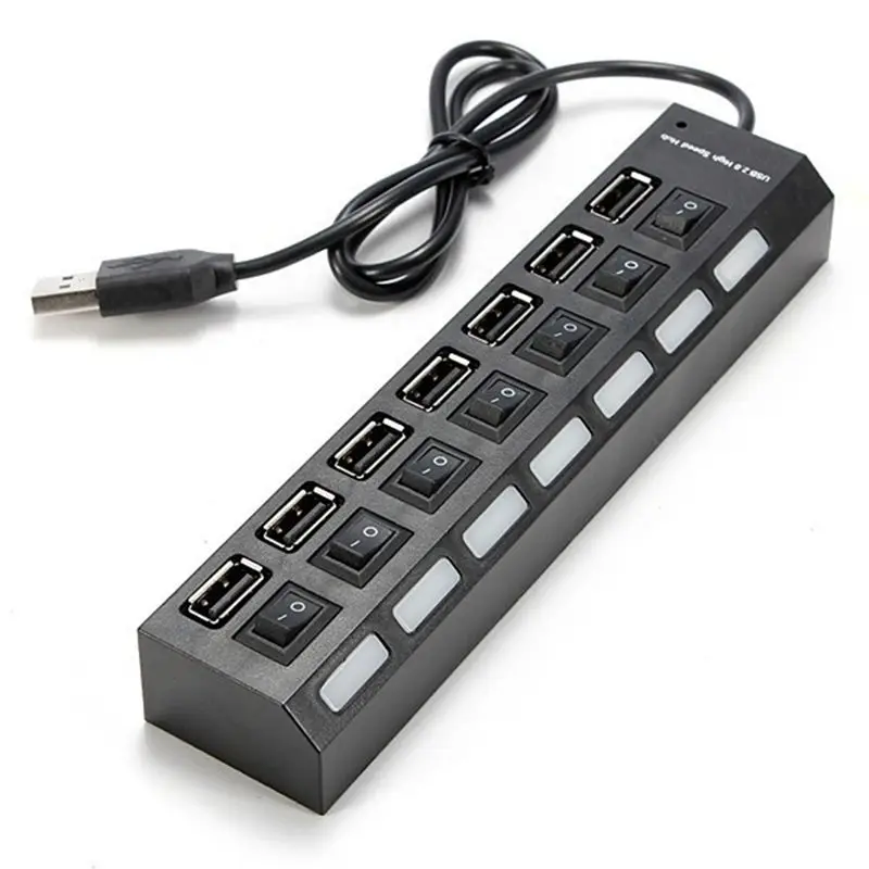 -[A51I Digital]Usb Hub Extender 7 Port Docking Station 5 Pieces 7 Port Hub Black Andwhite Withswitch Light Hub