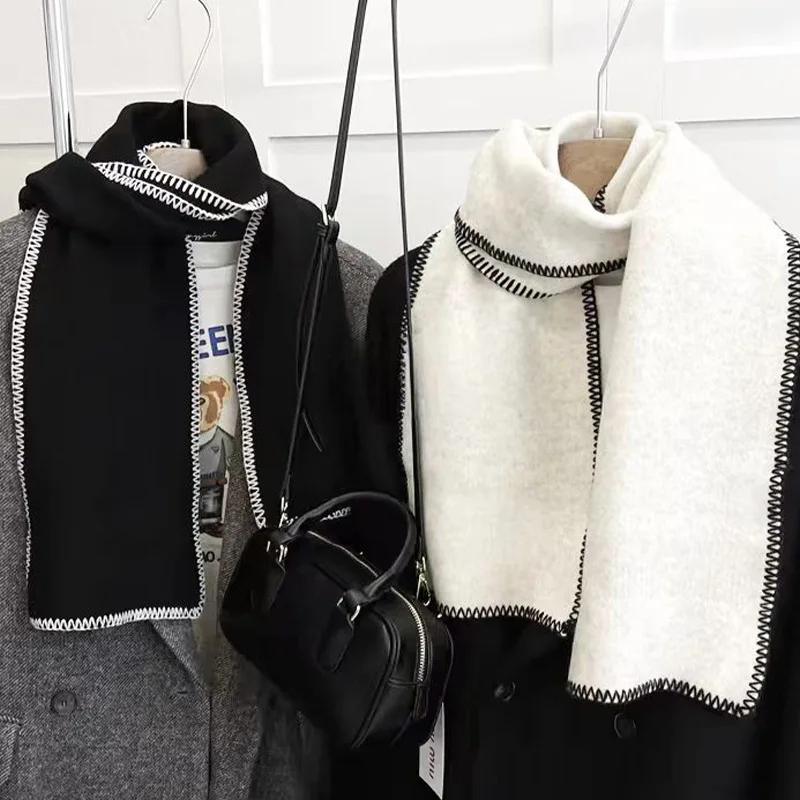 

Женский шарф из искусственного кашемира, теплый осенне-зимний утолщенный и универсальный высококачественный корейский вариант с замкнутым краем, контрастный