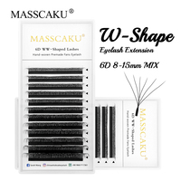 Wholesales MASSCAKU 0.07mm Thickness 3D 4D 5D 6D W Shaped Lashes W Design Eyelash Extensions 12 Lines Natural Soft Eyelashes