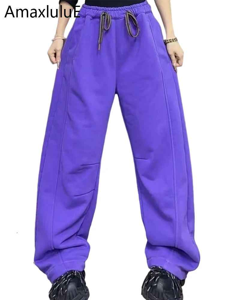 

Amax LuluE корейские зимние модные женские меховые широкие брюки для фитнеса женские повседневные классические брюки теплые утепленные свободные брюки